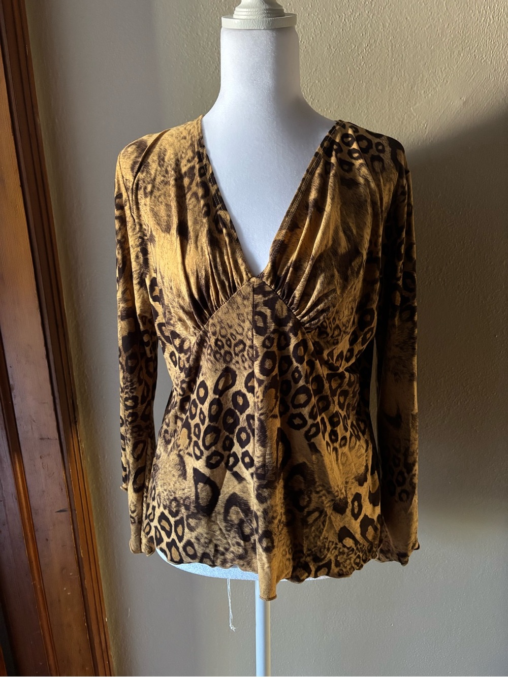 Fashion Bug Brown Animal-Print Long Sleeve V-Neck Top